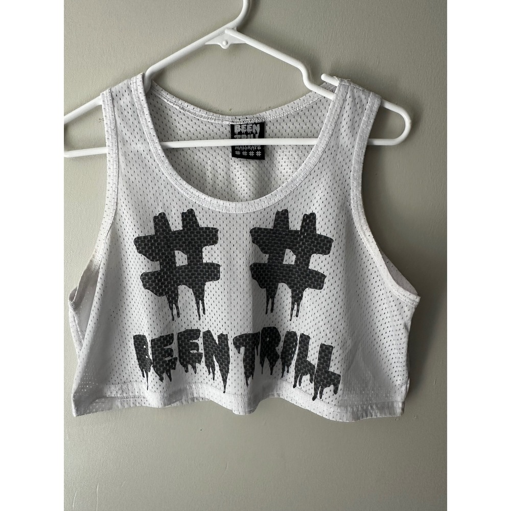 Been Trill Mallratz White Mesh Crop Tank Top Graphic Streetwear Sleeveless L